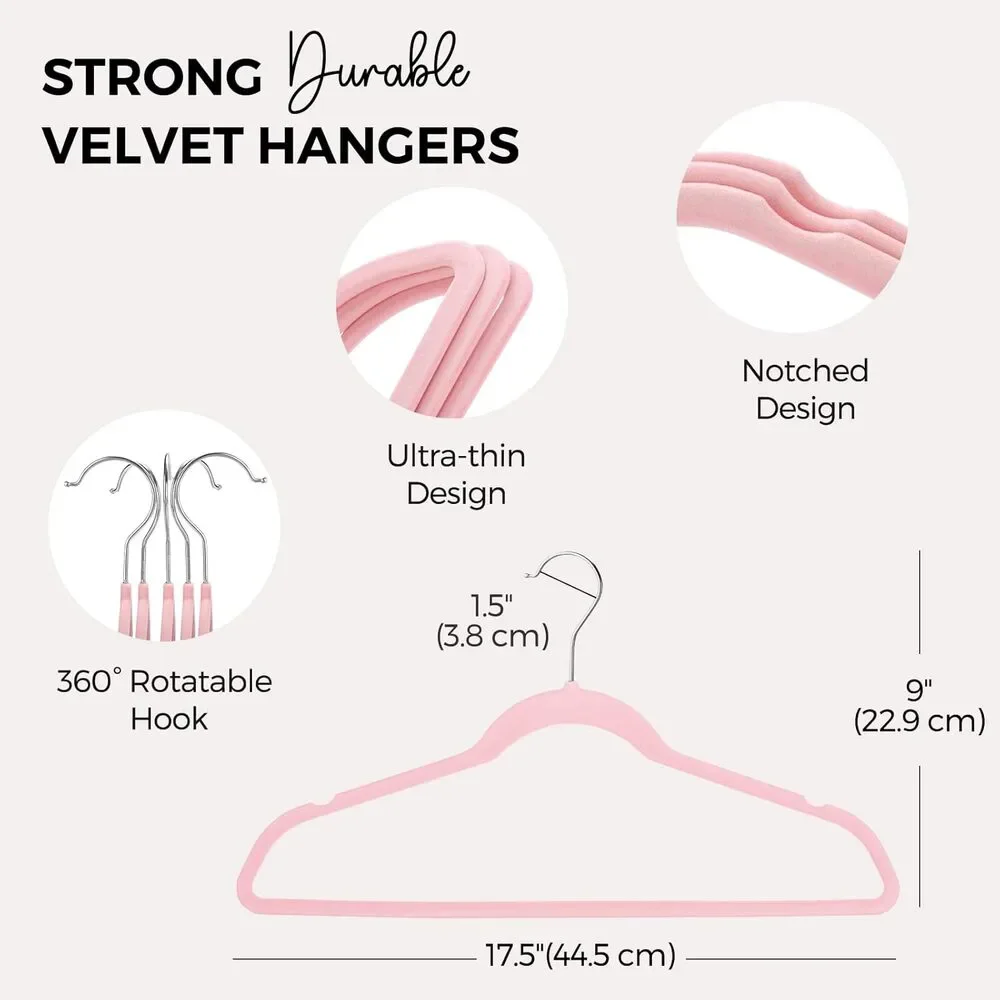 Premium Velvet Hangers 50 Pack Pink, Non-Slip, Sturdy Clothes Hanger Heavy Duty